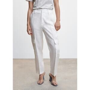 mango MNG White linen Cargo pant 4